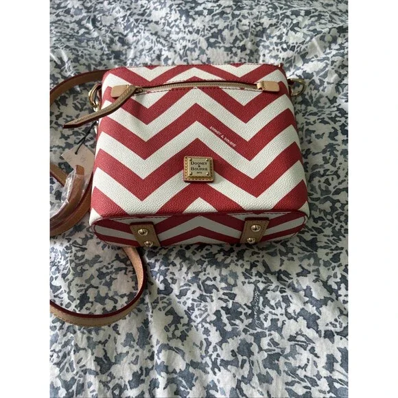 Dooney & Bourke Coated Cotton Chevron Small Zip Crossbody - Red & White - Picture 6 of 6